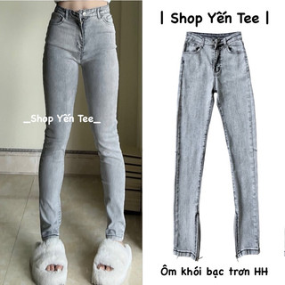 Quần jeans nữ ôm màu khói bạc trơn bản cao cấp có khoá ống , phong cách cá tính Yến Tee #009