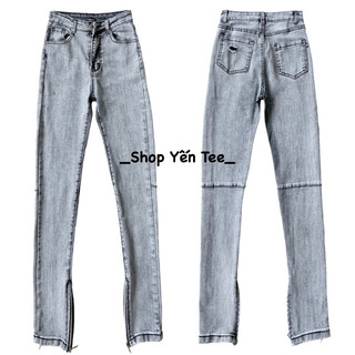 Quần jeans nữ ôm màu khói bạc trơn bản cao cấp có khoá ống , phong cách cá tính Yến Tee #009
