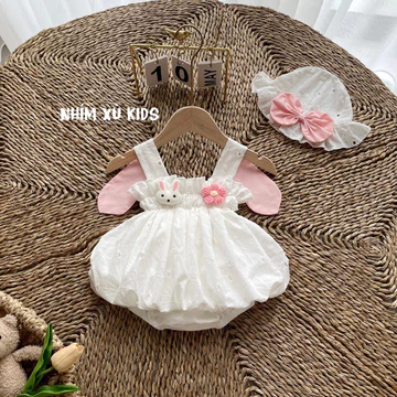 Body Váy 2 Dây Tai Thỏ Hồng NHÍM XÙ KIDS Cho Bé Gái Sơ Sinh, Đầy Tháng, Thôi Nôi B070