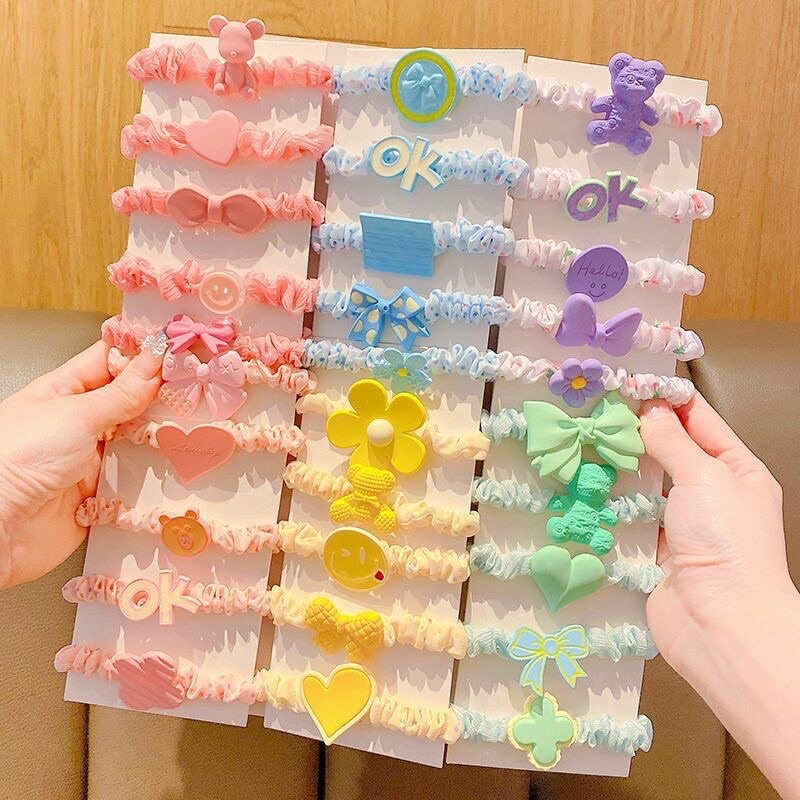 Set 5 Dây Cột Tóc Nhún Co Giãn Đính Charm Nhiều Màu Sắc Xinh Xắn Phụ Kiện Tóc Cho Nữ Và Bé Gái