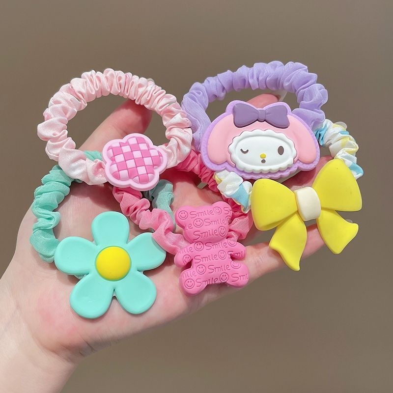 Set 5 Dây Cột Tóc Nhún Co Giãn Đính Charm Nhiều Màu Sắc Xinh Xắn Phụ Kiện Tóc Cho Nữ Và Bé Gái