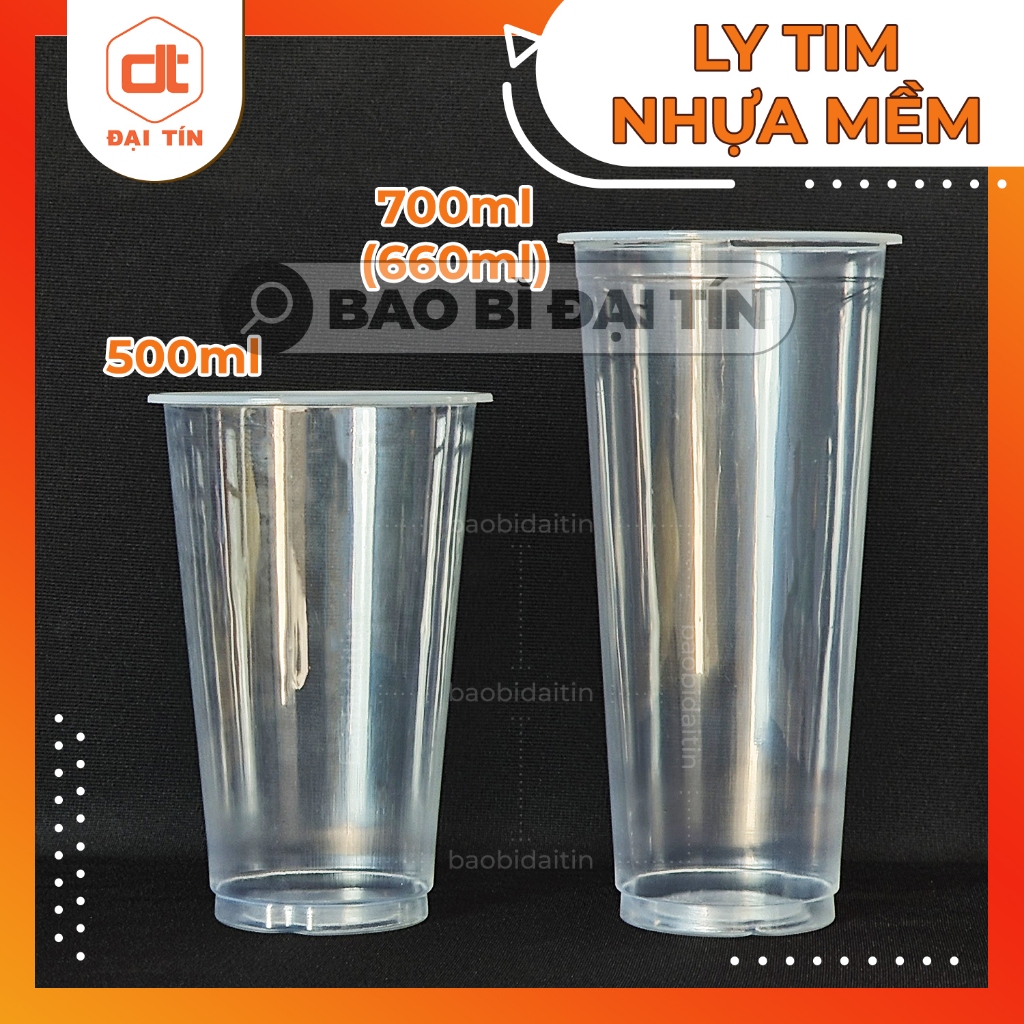 SET 50 LY TIM TRONG NHỰA MỀM 500-700ml, nắp phi 90mm, Ly Cà Phê Trà sữa ...