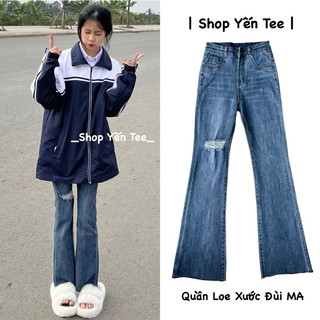 Quần jeans nữ ống loe xước đùi Yến Tee, from loe nhẹ dễ mặc , gọn dáng #10038 #10039