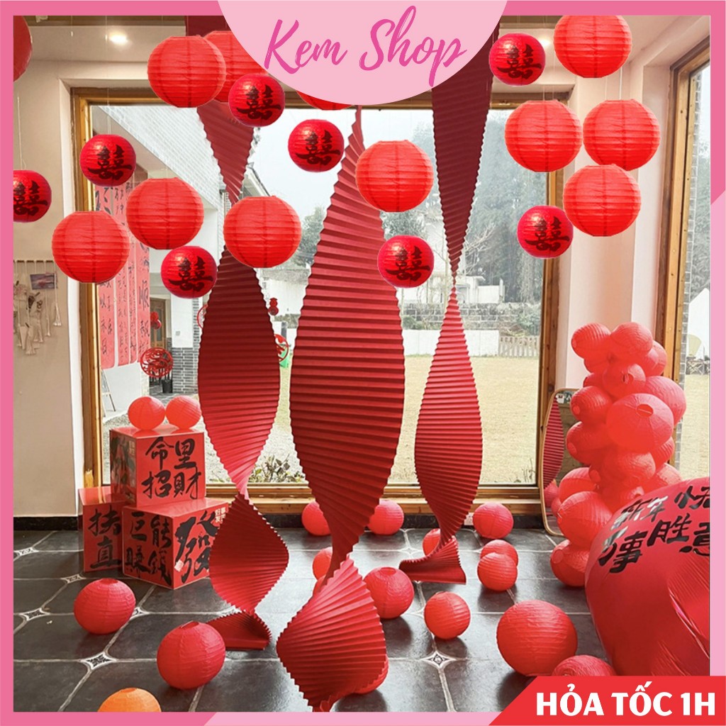 Dải giấy dài gợn sóng trang trí đám cưới, lễ tết, trung thu, decor quán - Kem Shop K381