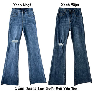 Quần jeans nữ ống loe xước đùi Yến Tee, from loe nhẹ dễ mặc , gọn dáng #10038 #10039