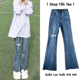 Quần jeans nữ ống loe xước đùi Yến Tee, from loe nhẹ dễ mặc , gọn dáng #10038 #10039