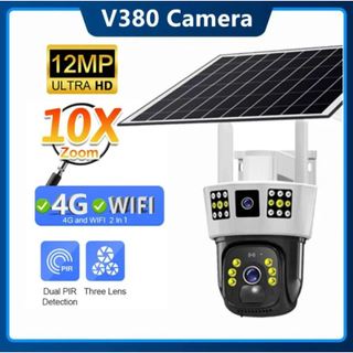 Camera Năng Lượng Mặt Trời Sim 4G - 3 Mắt Xoay 360 Siêu Nét 12MP, Không Thấm Nước, Ban Đêm Đủ Màu, Độ Phân Giải Cao