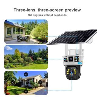 Camera Năng Lượng Mặt Trời Sim 4G - 3 Mắt Xoay 360 Siêu Nét 12MP, Không Thấm Nước, Ban Đêm Đủ Màu, Độ Phân Giải Cao