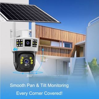 Camera Năng Lượng Mặt Trời Sim 4G - 3 Mắt Xoay 360 Siêu Nét 12MP, Không Thấm Nước, Ban Đêm Đủ Màu, Độ Phân Giải Cao