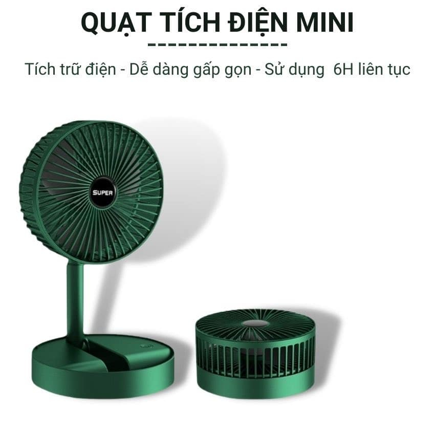 Gió Dung Lượng Pin 1200mAh Xoay 360 Độ Cổng Sạc USB Tiện DụngQuạt Mini Tích Điện Để Bàn Super Fan Gấp Gọn 3 Tốc Độ