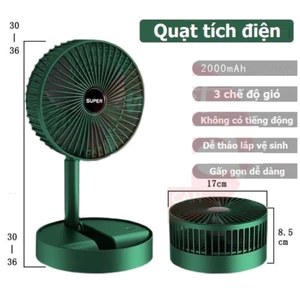 Gió Dung Lượng Pin 1200mAh Xoay 360 Độ Cổng Sạc USB Tiện DụngQuạt Mini Tích Điện Để Bàn Super Fan Gấp Gọn 3 Tốc Độ