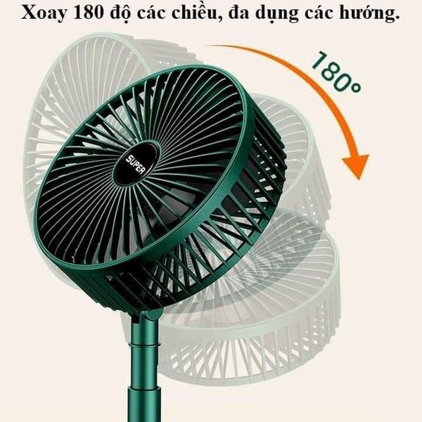 Gió Dung Lượng Pin 1200mAh Xoay 360 Độ Cổng Sạc USB Tiện DụngQuạt Mini Tích Điện Để Bàn Super Fan Gấp Gọn 3 Tốc Độ