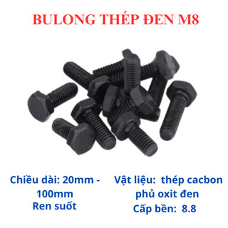 Bulong lục giác ngoài thép đen M8 đủ size từ 20mm - 100mm. Bulong lục giác 8 li.(túi 20 con bulong)