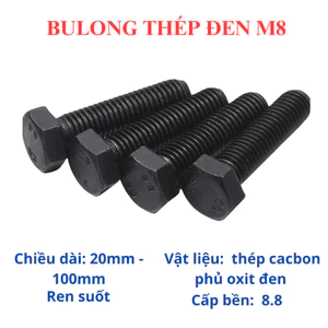 Bulong Lục Giác Ngoài Thép Đen M8 (8 Ly) Cường Độ Cao 8.8 - Đủ Size 20mm đến 100mm - Chịu Lực Cực Tốt