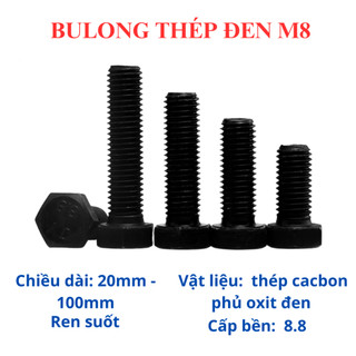 Bulong lục giác ngoài thép đen M8 đủ size từ 20mm - 100mm. Bulong lục giác 8 li.(túi 5 con bulong)