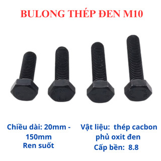 [Combo 10-20 Con] Bulong Thép Đen M10 (10 Ly) Cấp Bền 8.8 - Lục Giác Ngoài Chịu Lực Cao - Đủ Size 20mm đến 150mm DIN 933