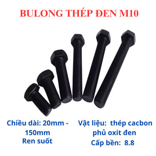 [Combo 10-20 Con] Bulong Thép Đen M10 (10 Ly) Cấp Bền 8.8 - Lục Giác Ngoài Chịu Lực Cao - Đủ Size 20mm đến 150mm DIN 933