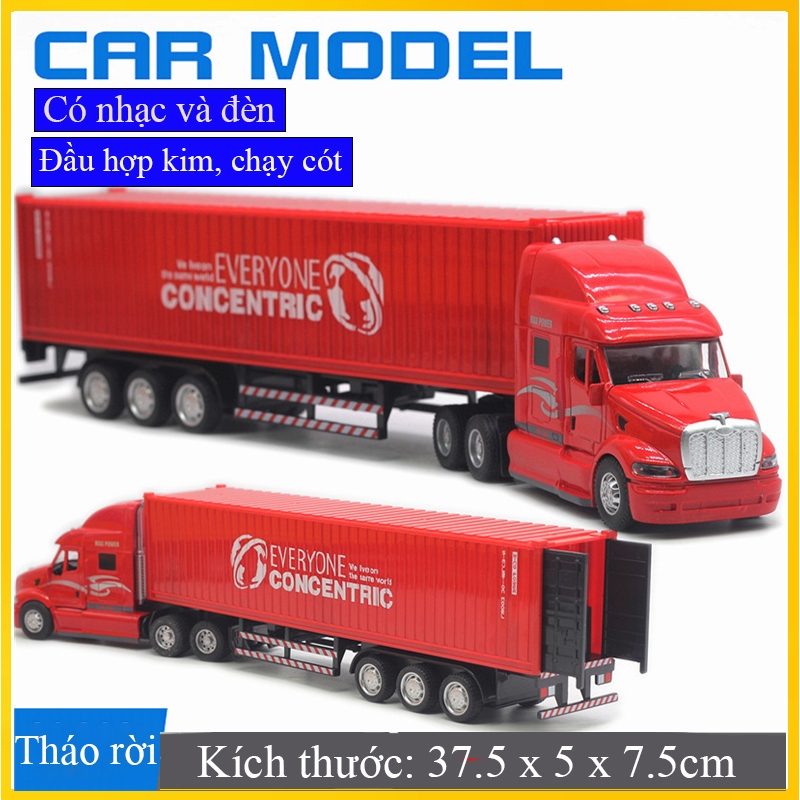 Đồ chơi xe đầu kéo container chở cont 40feed bằng hợp kim có nhạc và ...