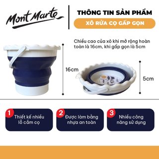 [Nu-Art HCM] Xô Rửa Cọ Gấp Gọn Mont Marte - Có Quay Xách và Giá Gác Cọ Dung Tích 2 Lít