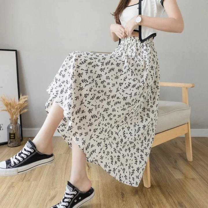 Chân váy hoa nhí, váy hoa nhí dáng dài vintage chất liệu voan mềm mịn 1 lớp và 2 lớp Mia Shore