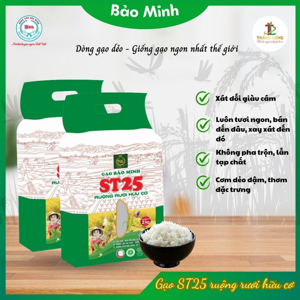 Gạo St25 ruộng rươi hữu cơ Bảo Minh Queen Rice túi 2kg | Shopee Việt Nam