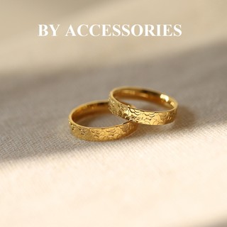 Nhẫn nữ unisex titan tròn mặt chạm họa tiết vảy rồng mạ vàng không gỉ WR2434 BY ACCESSORIES