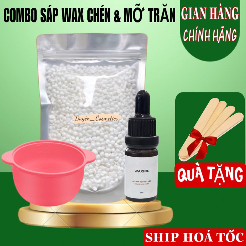 Combo Sáp wax lông và chén nấu sáp silicone kèm mỡ trăn nguyên chất ...