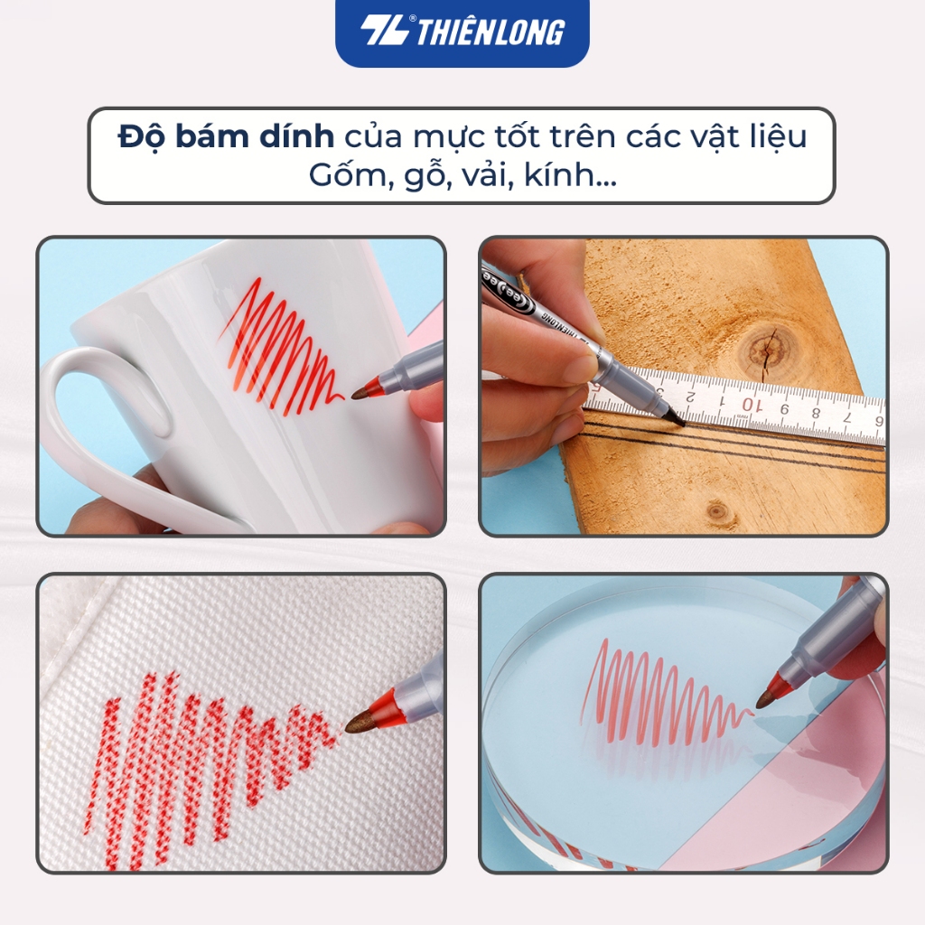 Ảnh Bút lông dầu 2 đầu bút Thiên Long PM-04 bám dính tốt trên các vật liệu: Giấy, gỗ,nhựa, thủy tinh, gốm, sứ, đĩa CD 4
