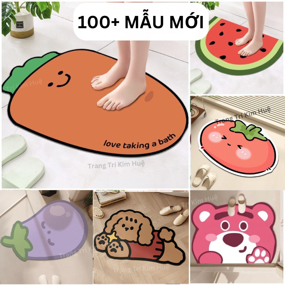 Thảm lau chân bali 100 mẫu thiết kế độc quyền 2026 thảm chùi chân hình thú capybara, gấu dâu 40x60cm Kim Huệ X01