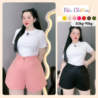 Quần đùi nữ bigsize ống rộng cạp cao cài nút chất vải kaki đứng form tôn dáng cho nàng 60-93kg Q502