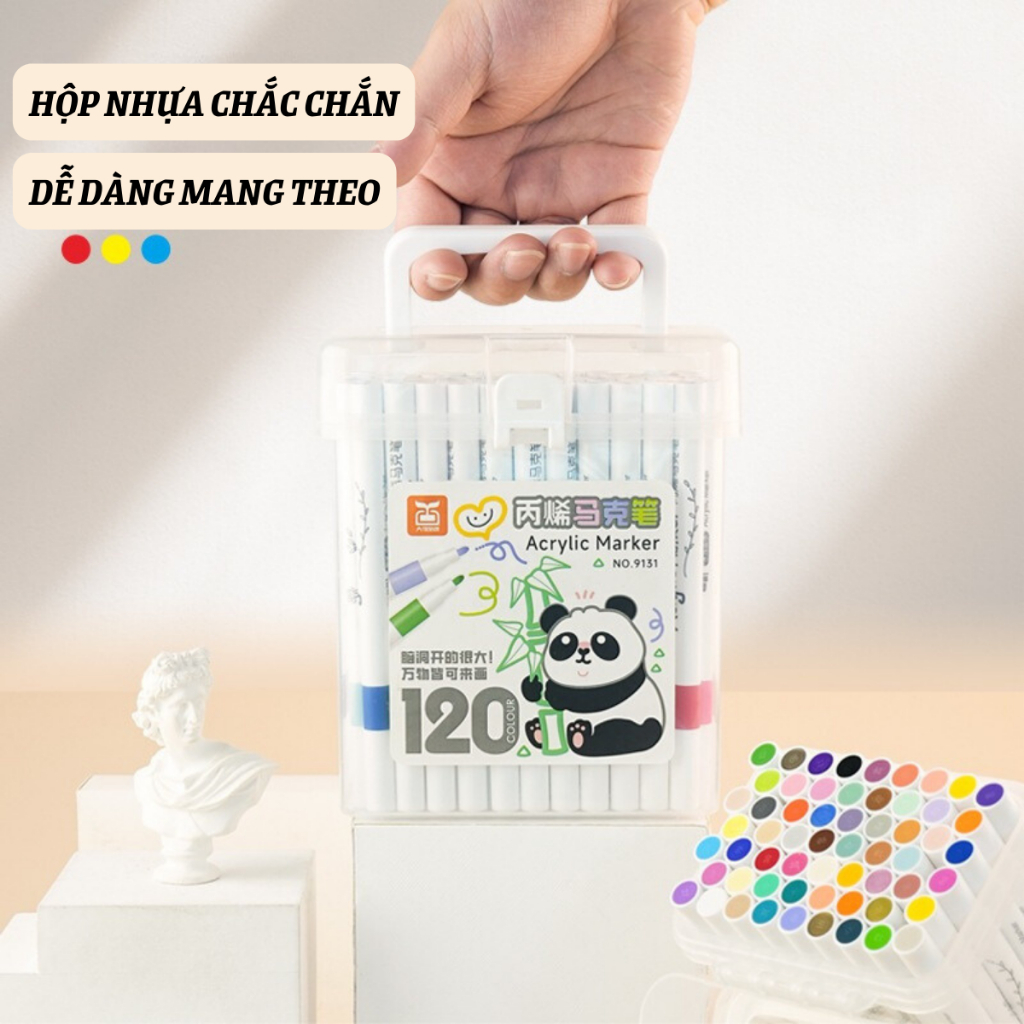 Tặng nhiều quà Bút Màu Acrylic Marker No.9131 Hộp 120 Màu Cao Cấp Vẽ Lên Nhiều Chất Liệu Màu Sắc Tươi Sáng