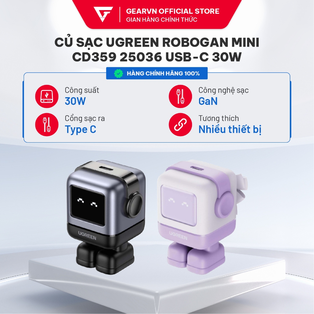 Củ sạc Ugreen RoboGaN Mini CD359 25036 USB-C 30W Black/ Purple | Shopee ...