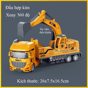 Đồ chơi xe đầu kéo xe xúc bằng hợp kim và nhựa, xoay 360 độ, chạy đà, có tay cầm điều khiển, kích thước lớn, tỷ lệ 1:18