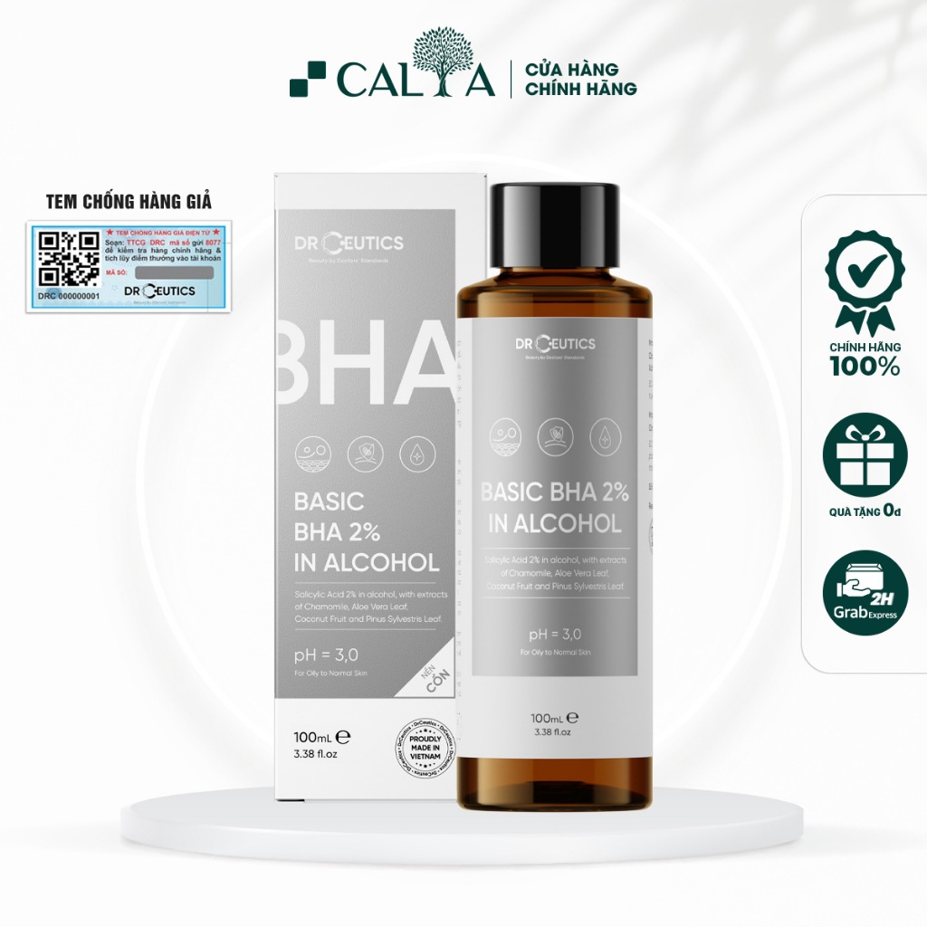 Ảnh Dung Dịch Tẩy Tế Bào Chết DrCeutics Basic BHA 2% In Alcohol Nền Cồn, Thu Nhỏ Lỗ Chân Lông 100ml 1