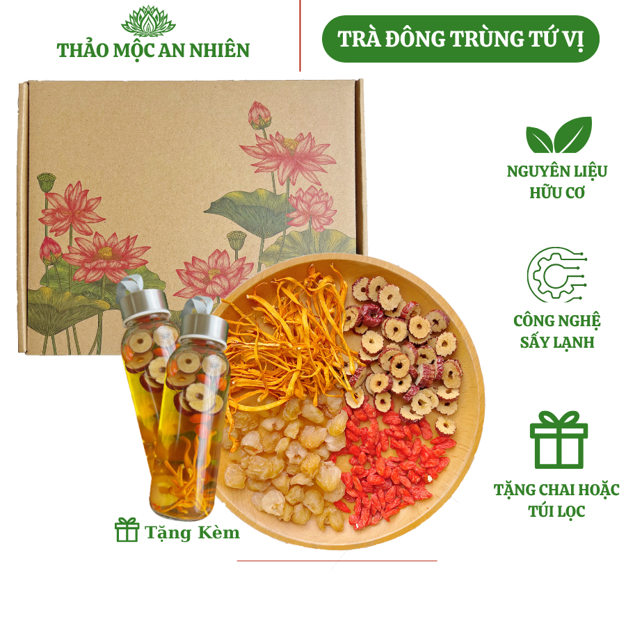 Trà đông trùng 4 vị thảo mộc (30 Gói Kèm Chai HOẶC Túi Lọc) đẹp da ...