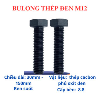 [Túi 15 Con] Bulong Lục Giác Ngoài Thép Đen M12 (12 Ly) Cấp Bền 8.8 - Bu Lông Cường Độ Cao Đủ Size 30mm Đến 150mm