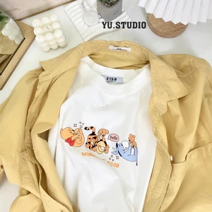 Áo thun YUSTUDIO, áo 3158 form rộng chất cotton khô mẫu Hello Winne The Pooh