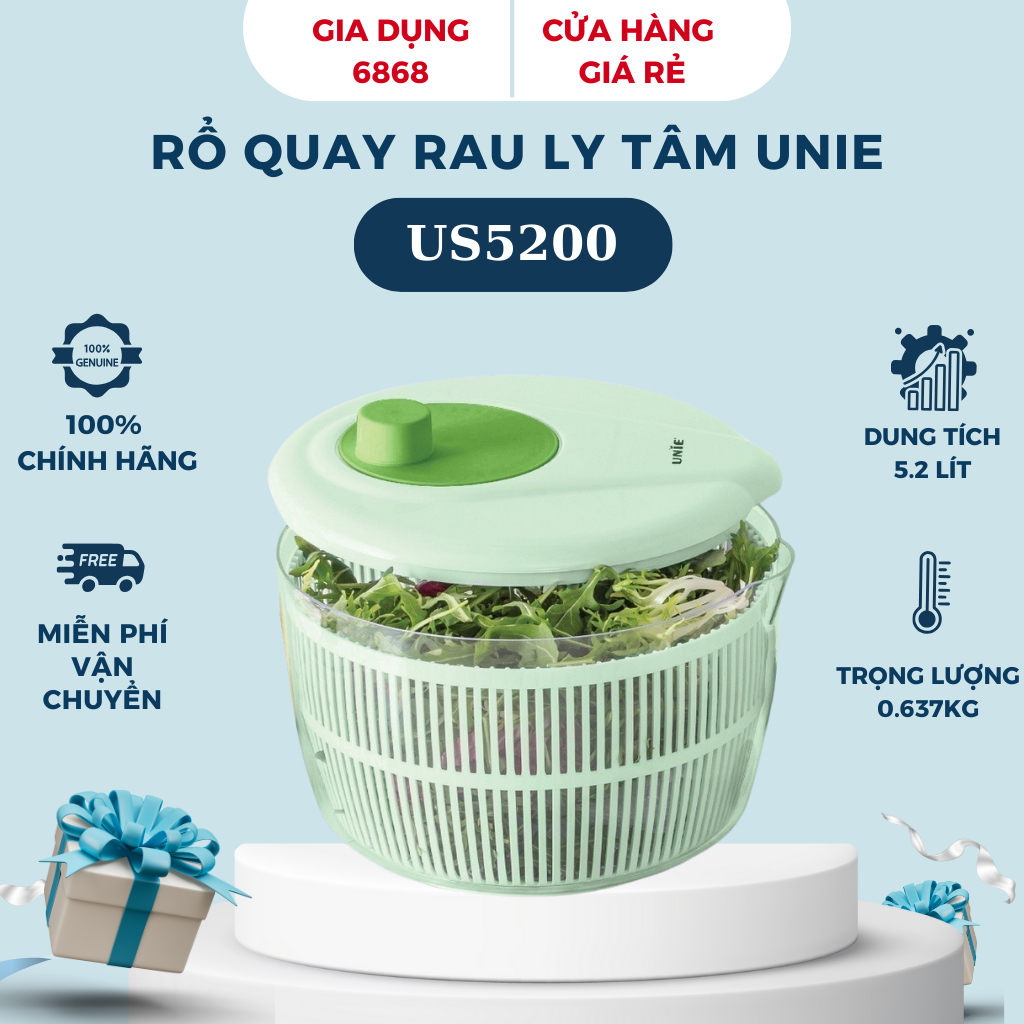 Rổ Quay Rau Ly Tâm Unie US5200 - Dung Tích 5.2L - Chất Liệu Cao Cấp, Độ ...