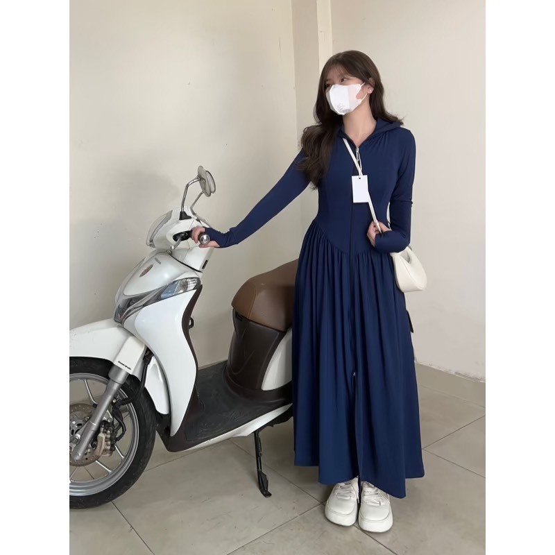 Áo Khoác Chống Nắng Toàn Thân Nữ Dáng Váy Vải Thun Lạnh,Chống Tia Cực Tím UPF 50+,Chống Gió Cản Bụi