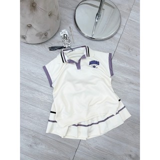 Set Bộ Đồ Nữ Mì Hàn Das Kem Viền Tím Áo Polo Tay Hến Phối Viền Màu Mix Chân Váy Xếp Ly Lé Viền Freesize