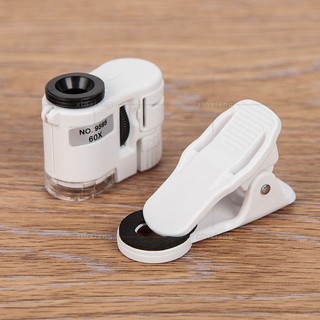 Kính Hiển Vi Bỏ Túi Mini 60X , Kính Lúp soi trang sức có đèn LED UV có kẹp điện thoại