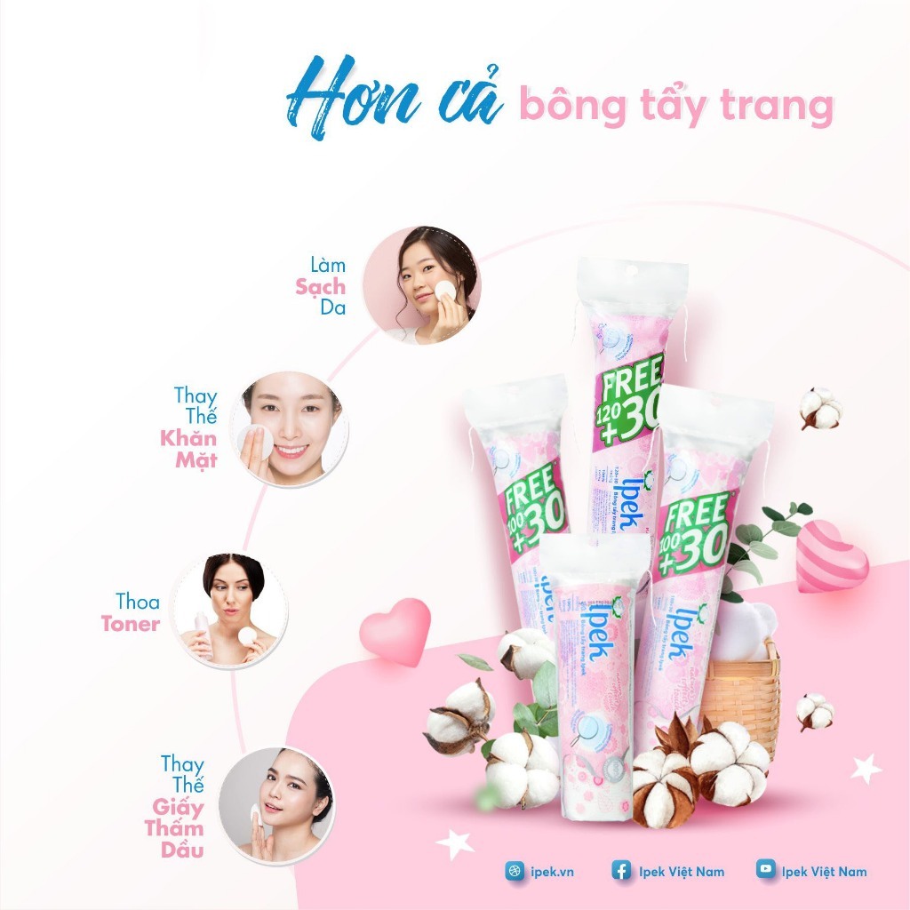Bông tẩy trang Ipek 100 miếng + (tặng ) 30 miếng