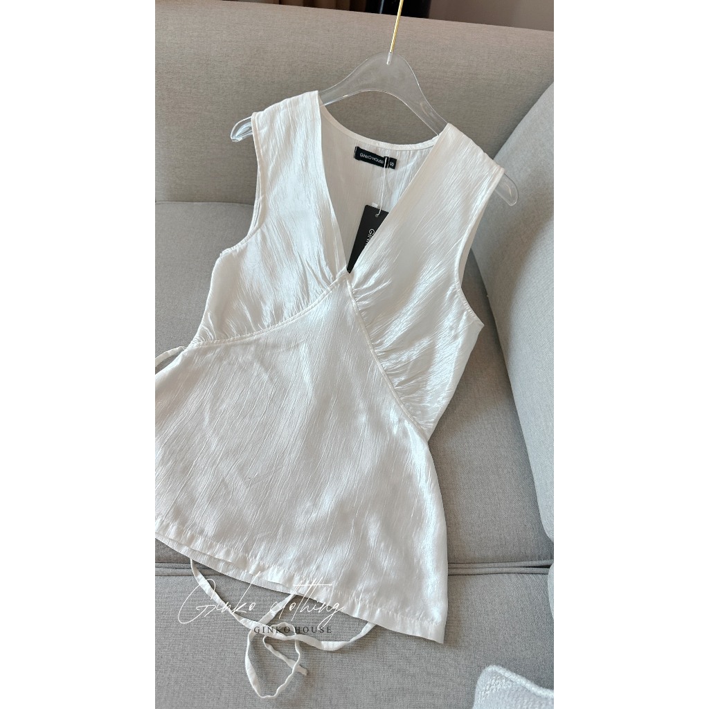 GINKO CLOTHING_Áo tơ bóng nhăn họa tiết giản di cực xinh phong cách HÀN QUỐC CAO CẤP'_A2401