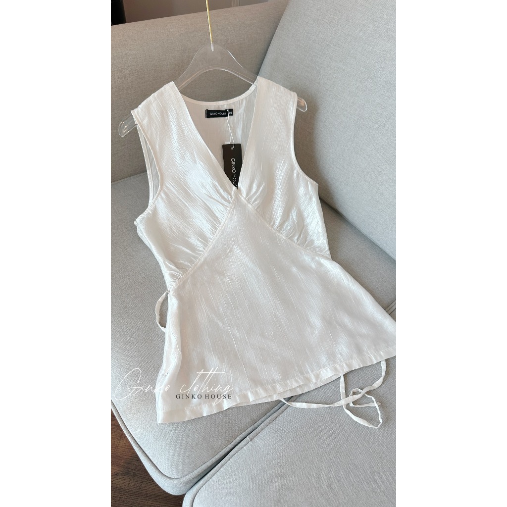 GINKO CLOTHING_Áo tơ bóng nhăn họa tiết giản di cực xinh phong cách HÀN QUỐC CAO CẤP'_A2401