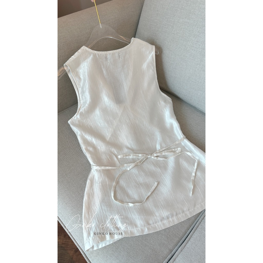GINKO CLOTHING_Áo tơ bóng nhăn họa tiết giản di cực xinh phong cách HÀN QUỐC CAO CẤP'_A2401