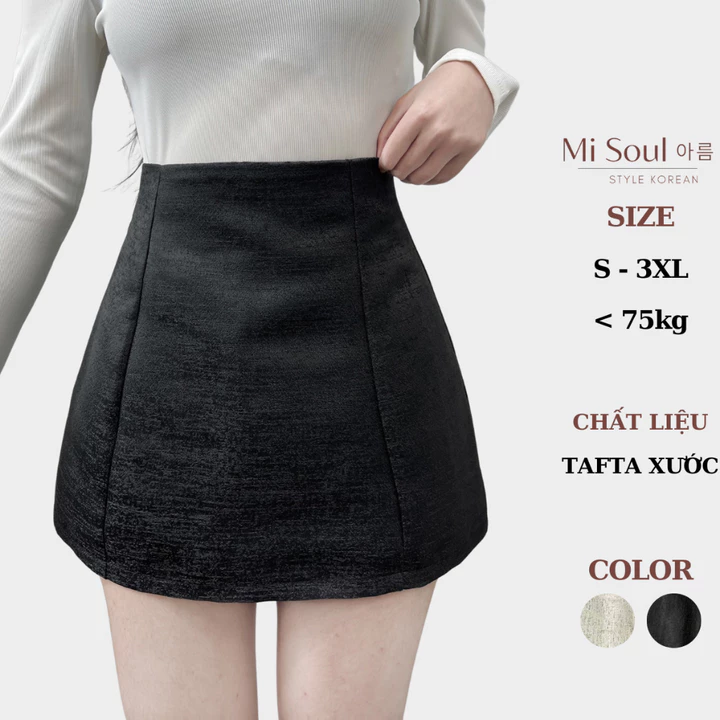 Chân Váy Tafta Xước MiSoul BigSize Dáng Chữ A Cạp Cao Khóa Kéo Giọt Lệ, Chân Váy Con Ong BigSize 252