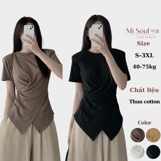 Áo Thun Xoắn Eo Cổ Tròn MiSoul BigSize , Áo Cộc Tay BigSize Vạt Chéo 199