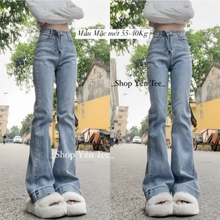 Quần jeans loe xanh nhạt ống may, chất jeans cotton mềm,co dãn tốt #0168