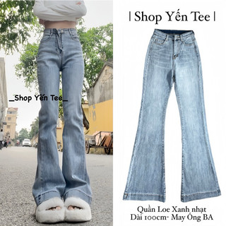 Quần jeans loe xanh nhạt ống may, chất jeans cotton mềm,co dãn tốt #0168