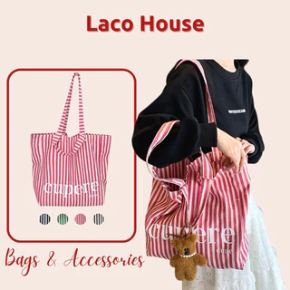 Túi tote vải canvas kẻ sọc ???????????????????????? ????????✨Túi tote đi biển du lịch T99